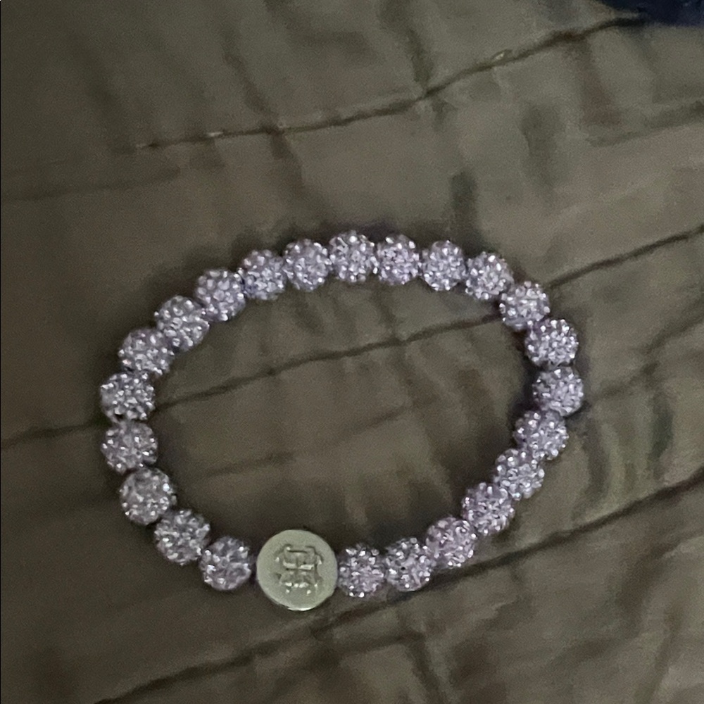 Rustic Cuff Lavender Crystal Stretch Bracelet with Logo Disc